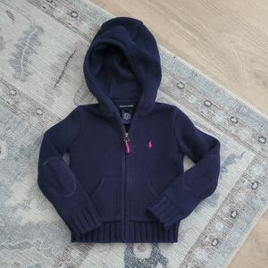 Ralph Lauren Baby Hooded Zip Sweater Cardigan Elbow Patches sz4/4T
